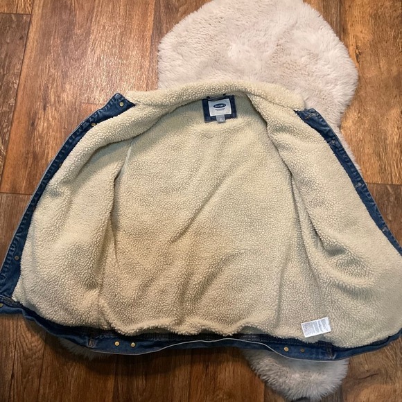 Old Navy Denim Sherpa Lined Size Medium Jean Jacket Coat Button Womens Pockets‎ - Picture 5 of 12